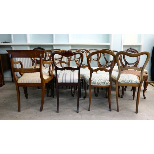 15 - Fifteen dining chairs, circa 1820-1870, variously framed, styled with later fabric upholstered seats