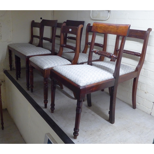 154 - A harlequin set of eight William IV mahogany framed dining chairs with ropetwist, horizontal bar bac... 