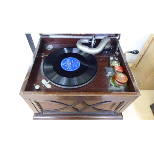 158 - A 20thC HMV table-top gramophone; and a selection of 78rpm