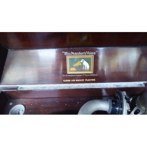 158 - A 20thC HMV table-top gramophone; and a selection of 78rpm