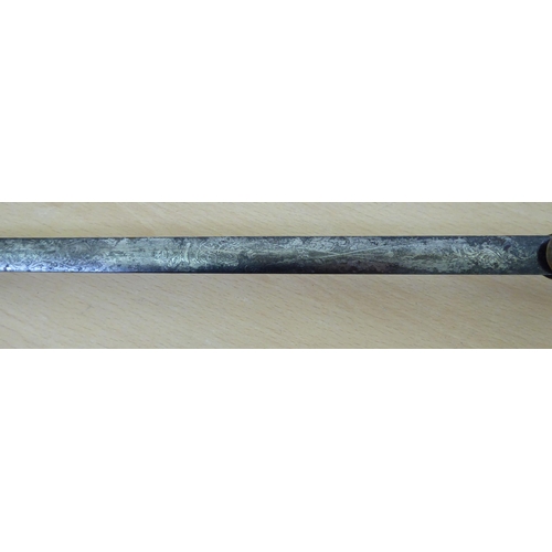 170 - A late 18thC court sword with a gilt metal handle and an engraved blade  31