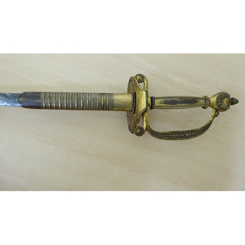 170 - A late 18thC court sword with a gilt metal handle and an engraved blade  31