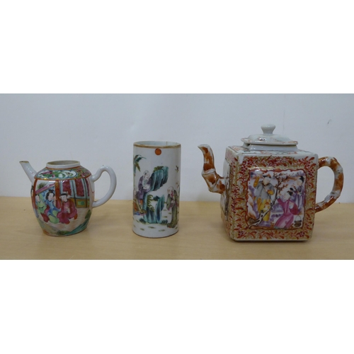 177 - Seven items of circa 1900 Chinese porcelain: to include a teapot, decorated with figures