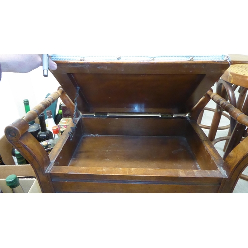 179 - Small furniture, viz. an Edwardian mahogany music stool with a box top and flank handles; and a set ... 