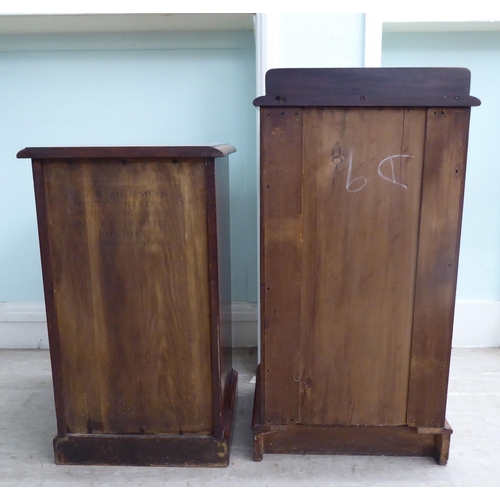 18 - Two similar late Victorian, mahogany single door bedside cupboards, on a plinth  30