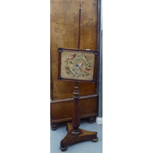 187 - A late Victorian rosewood polescreen, the tapestry upholstered panel raised on an octagonal column a... 