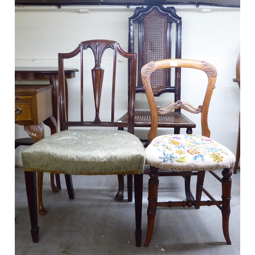 189 - A 19thC style mahogany framed, woven cane panelled side chair; a late Victorian satin mahogany ballo... 