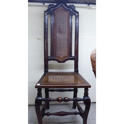 189 - A 19thC style mahogany framed, woven cane panelled side chair; a late Victorian satin mahogany ballo... 