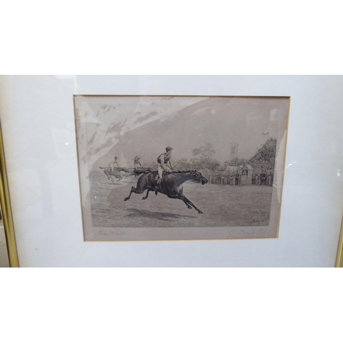 193 - After Frank Paton - three horse racing studies  prints  bearing pencil signatures  7