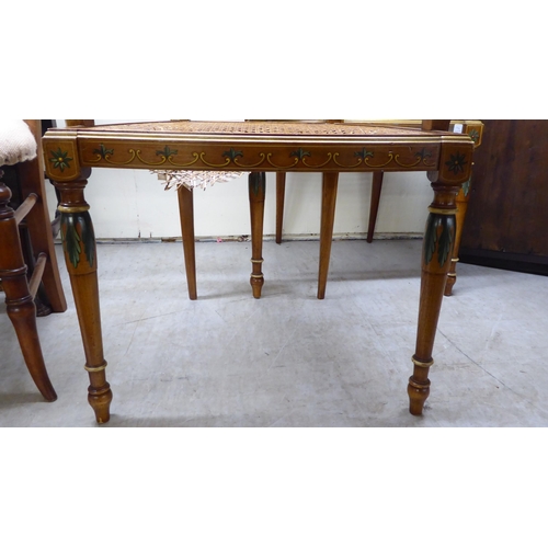 194 - A pair of Edwardian style string inlaid and floral painted, mahogany framed chairs with floral paint... 