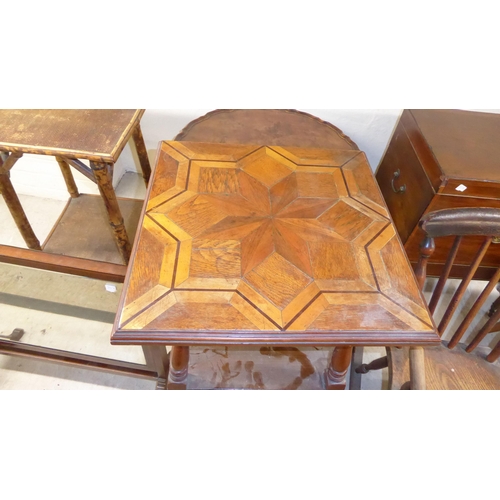 218 - Small furniture: to include a 19thC unfitted, mahogany cellarette, raised on square, tapered legs an... 