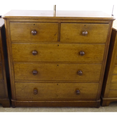 221 - A late Victorian satin mahogany dressing chest with two short/three graduated long drawers, on a pli... 