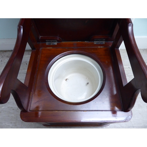 23 - A late Victorian mahogany night commode with straight sides and a hinged lid, on a plinth  17