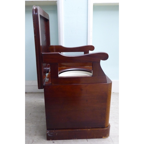 23 - A late Victorian mahogany night commode with straight sides and a hinged lid, on a plinth  17