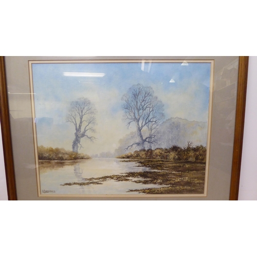 240 - L Goodchild - an Autumnal river scene  watercolour  bears a signature  14