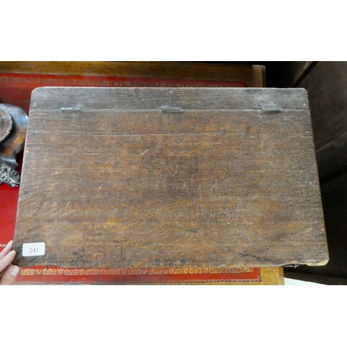 241 - A 19thC planked oak box with a hinged lid and brass catches  12