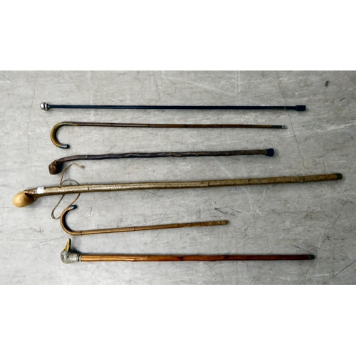 25 - Six variously themed and made 20thC walking sticks