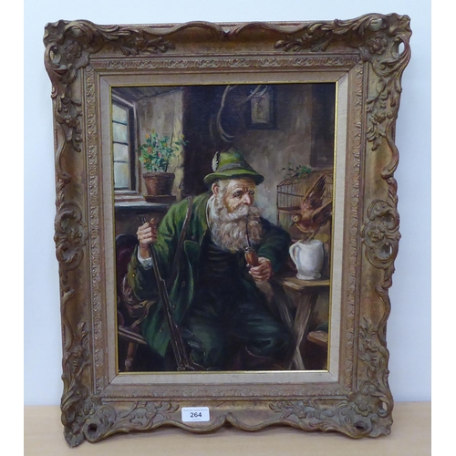 264 - Francia - an old man, holding a gun, smoking a pipe  oil on canvas  bears a signature  12