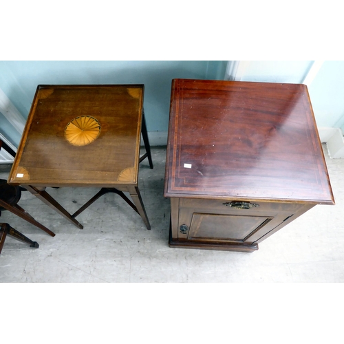 27 - Small, mainly Edwardian furniture: to include a string inlaid mahogany, two tier plant stand  38