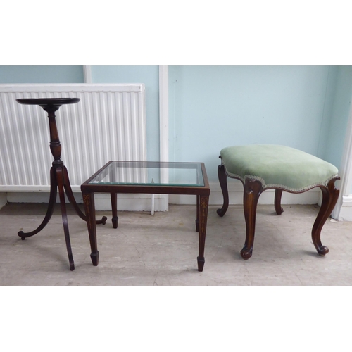 27 - Small, mainly Edwardian furniture: to include a string inlaid mahogany, two tier plant stand  38