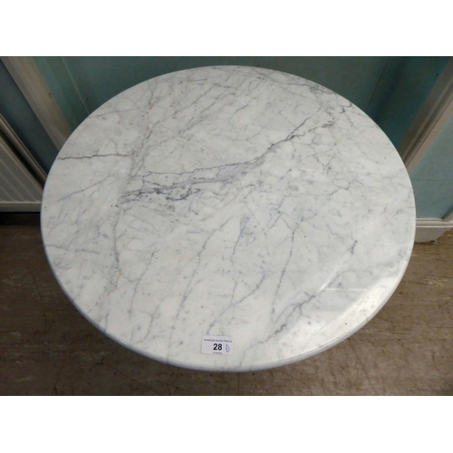 28 - A Victorian style, white painted, cast iron, pub style table with a marble top  28