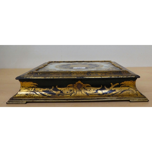 286 - A late Victorian gilded black lacquered, clear and coloured glass set jewellery box  3