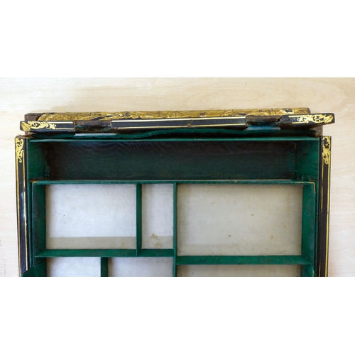 286 - A late Victorian gilded black lacquered, clear and coloured glass set jewellery box  3