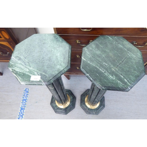 302 - A pair of modern 19thC Italian style, mottled green marble and gilt metal, reeded capital pedestals,... 