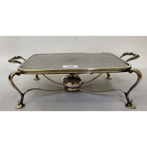 322 - An early 20thC silver plated plate warming stand, raised on cabriole legs  15