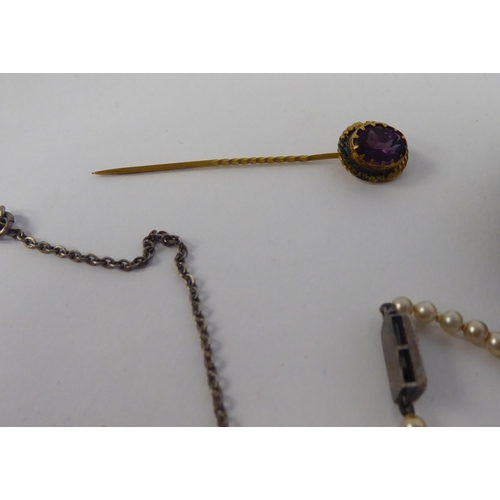 34 - Costume jewellery and items of personal ornament: to include faux pearls; and a brass bangle