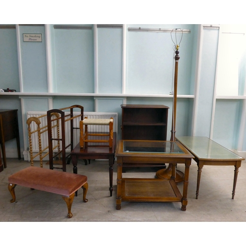 36 - Small reproduction furniture: to include a mahogany open front bookcase, raised on bracket feet ... 