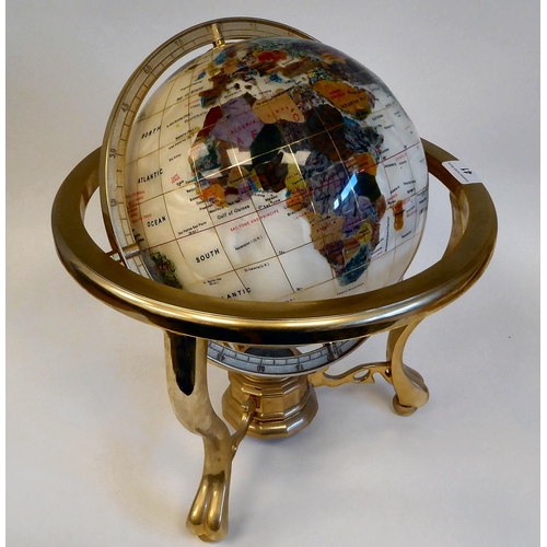 41 - A modern composition hardstone effect terrestrial globe, on a lacquered brass stand  15