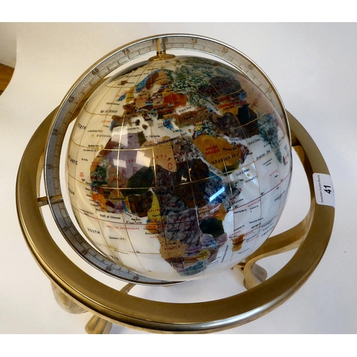 41 - A modern composition hardstone effect terrestrial globe, on a lacquered brass stand  15