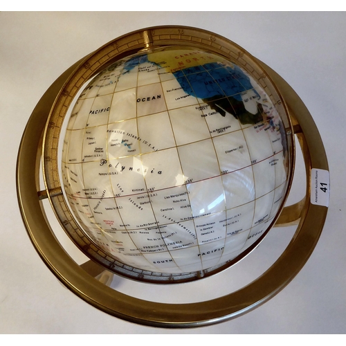 41 - A modern composition hardstone effect terrestrial globe, on a lacquered brass stand  15