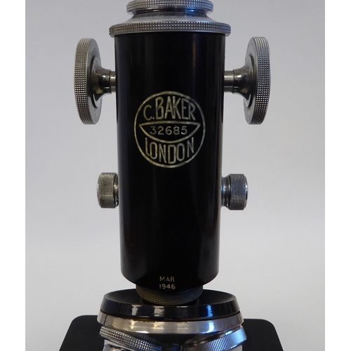 42 - A C.Baker black lacquered metal microscope No.32685  13