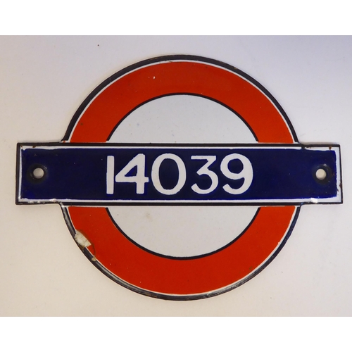 50 - A London Underground enamelled Bullseye plate from driving car 14039  4