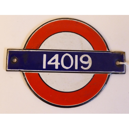 51 - A London Underground enamelled Bullseye plate from driving car 14019  4