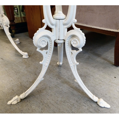 6 - A Victorian style white painted, cast iron pub style table with a marble top  29