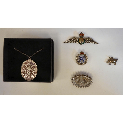 68 - Jewellery: to include a white metal RAF badge with enamelled decoration