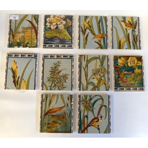 72 - A series of ten pottery tiles, decorated with flora  6