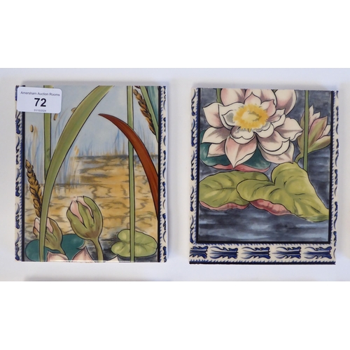 72 - A series of ten pottery tiles, decorated with flora  6