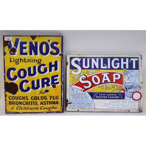 94 - Two printed metal reproductions of advertising signs, viz. 'Sunlight Soap' and 'Venos Cough Cure'&nb... 