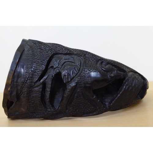 265 - A pair of carved and hollowed buffalo horns  15