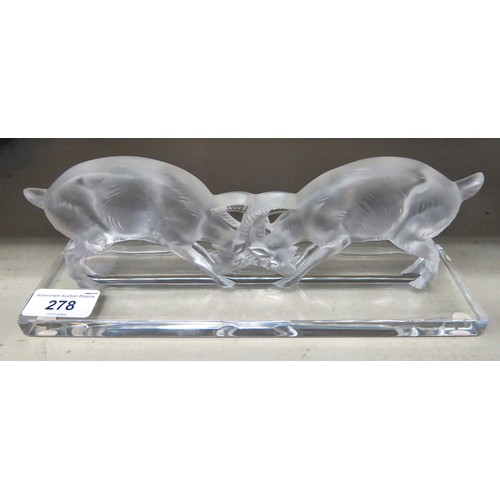 278 - A Lalique part frosted crystal model, rutting stags  bears an etched mark  4