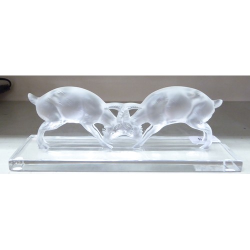 278 - A Lalique part frosted crystal model, rutting stags  bears an etched mark  4