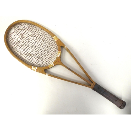 344 - A 1930s Hazells Streamline Red Star tennis racquet, bears various marks, including that of Joshua Ta... 