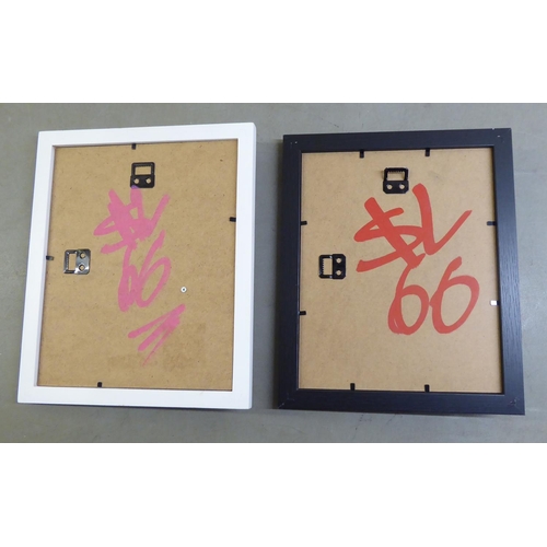 107 - Six scratch built printed backboard; and a plastic figurine, relating to the si-fi theme