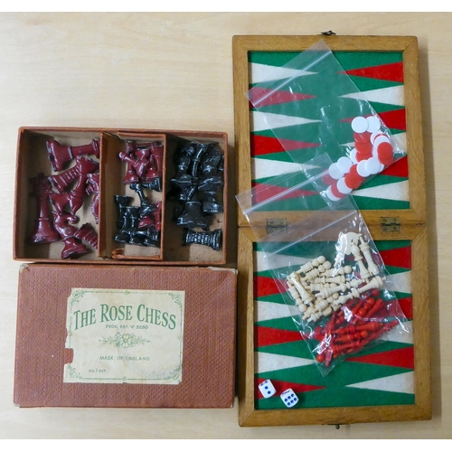 110 - Six chess sets: to include 'The Rose Chess' diecast lead example  boxed