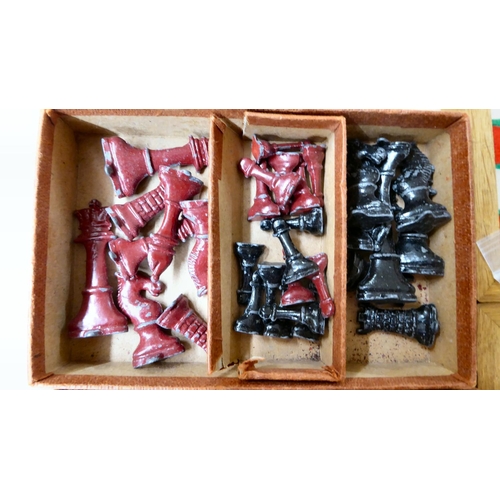 110 - Six chess sets: to include 'The Rose Chess' diecast lead example  boxed