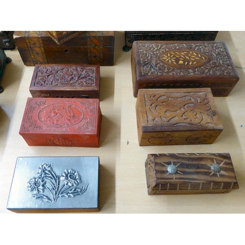 125 - Wooden boxes and metal tins: to include a teak example with a hinged lid  8